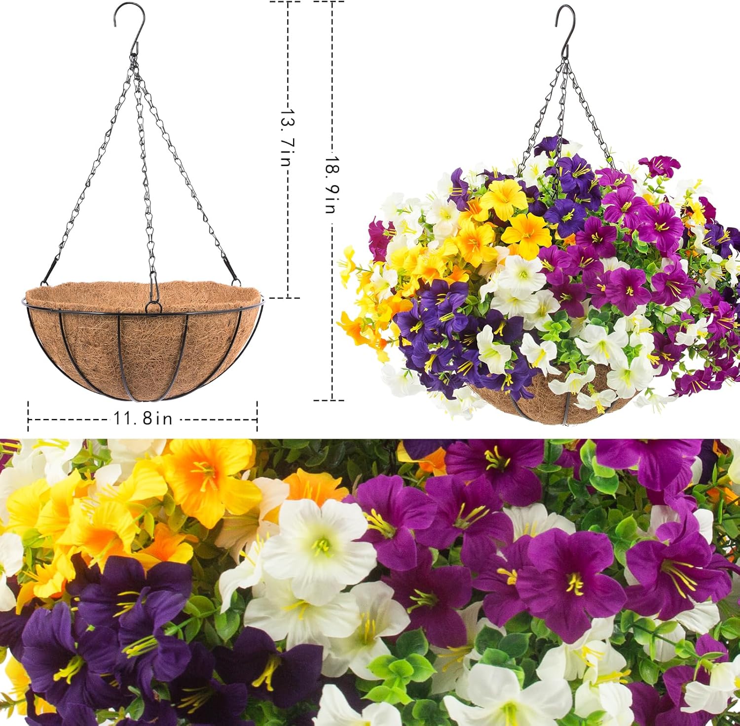 2 Set Artificial Outdoor Flowers with Hanging Baskets