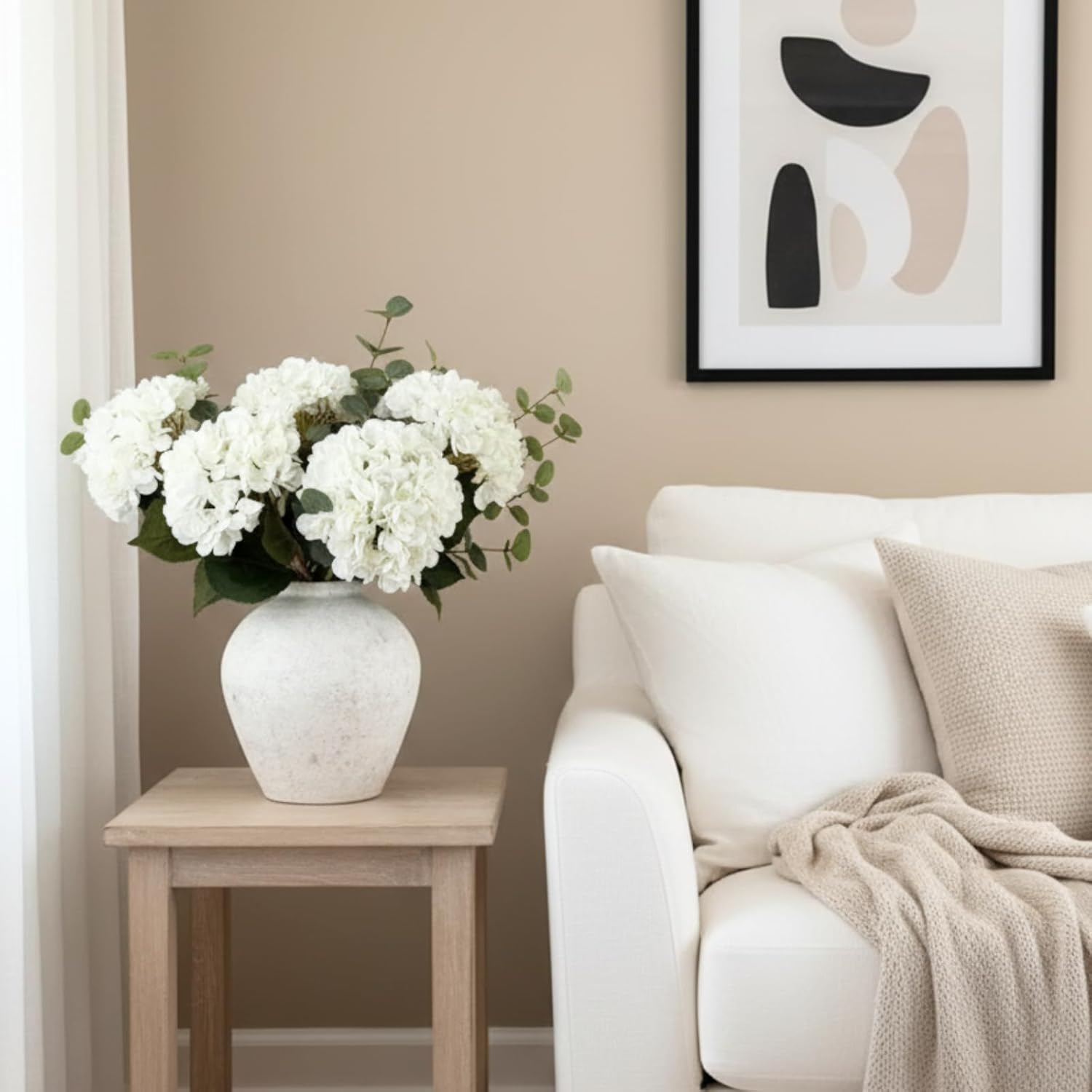 Real Touch White Faux Hydrangea And Eucalyptus Arrangement